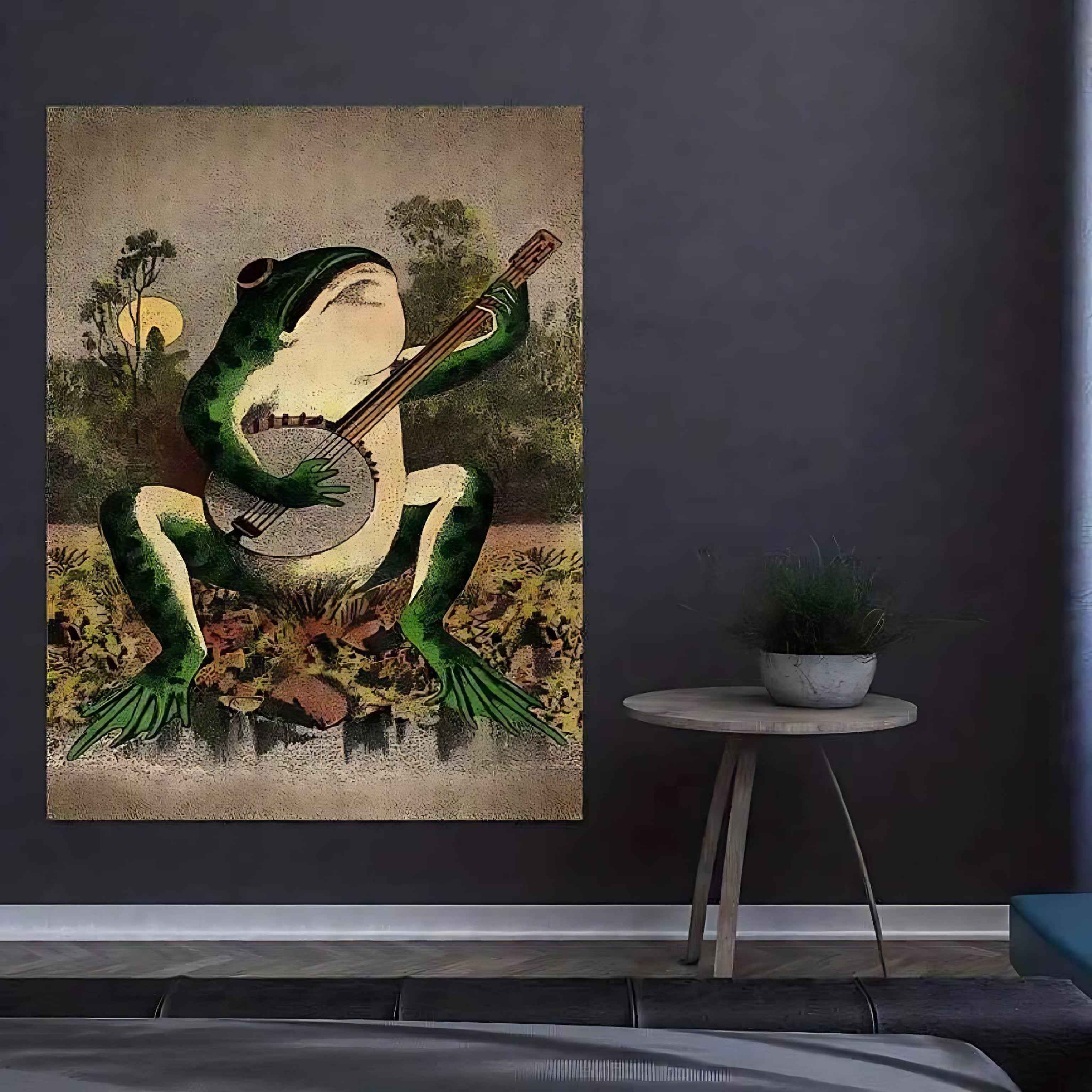 Banjo Frog Canvas Wall Art | Nature-Inspired Frog Print for Home Decor