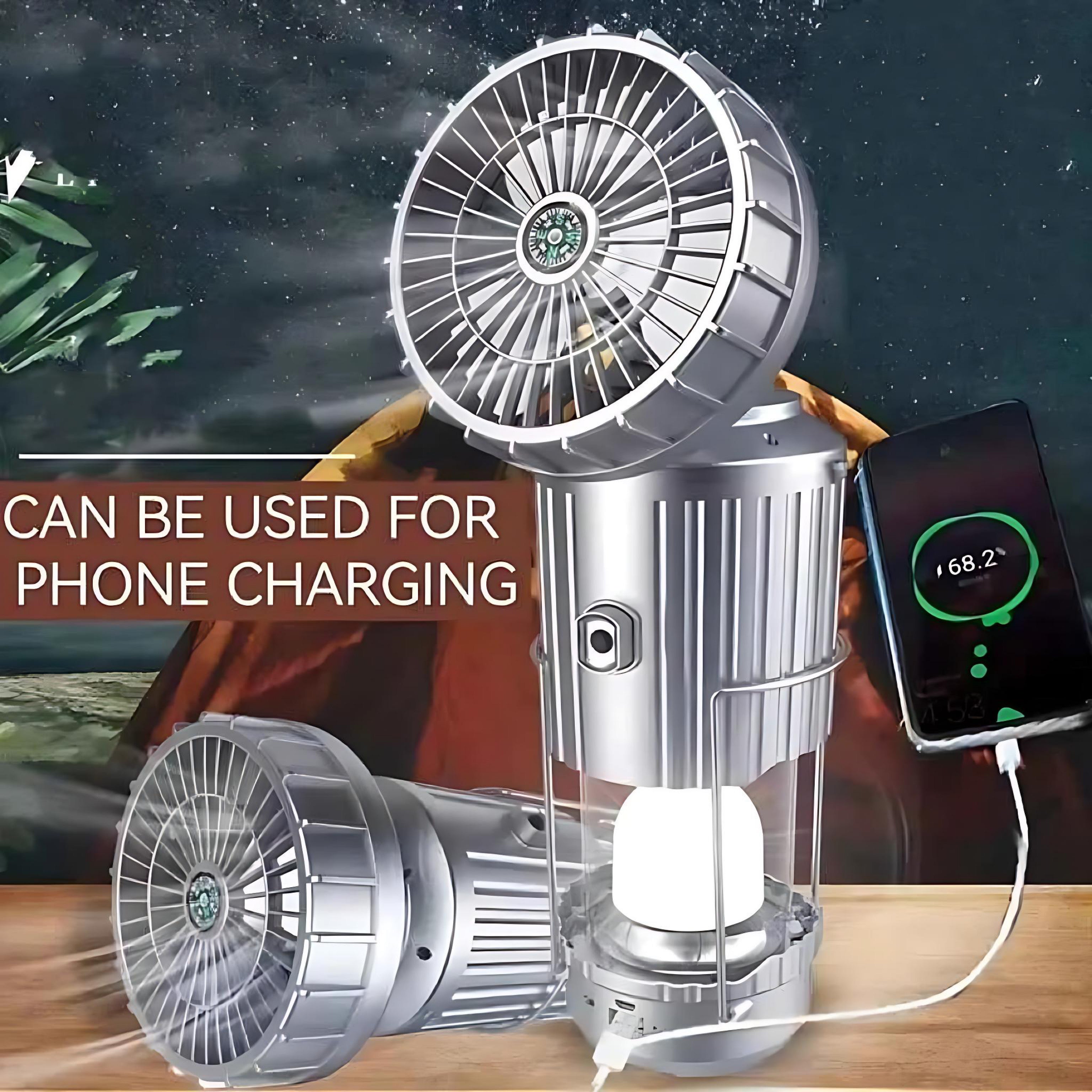 Portable Hand Crank Solar Lantern with Fan & USB Charger – LED Camping Light for Outdoor & Emergency Use by Wave & Hang