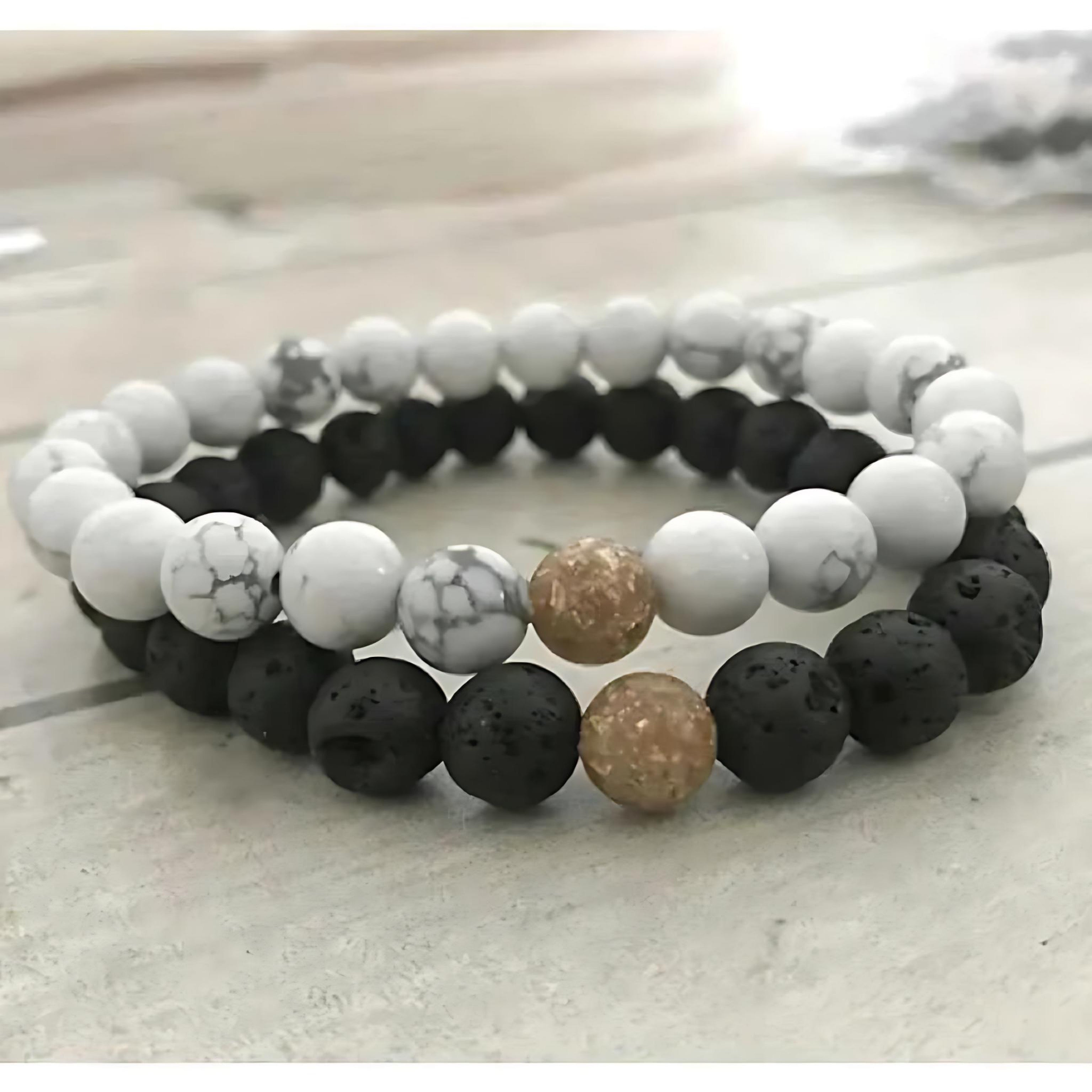 Couple’s Black Yoga Beaded Bracelet – Handmade Stone Bracelet for Men & Women by Wave & Hang