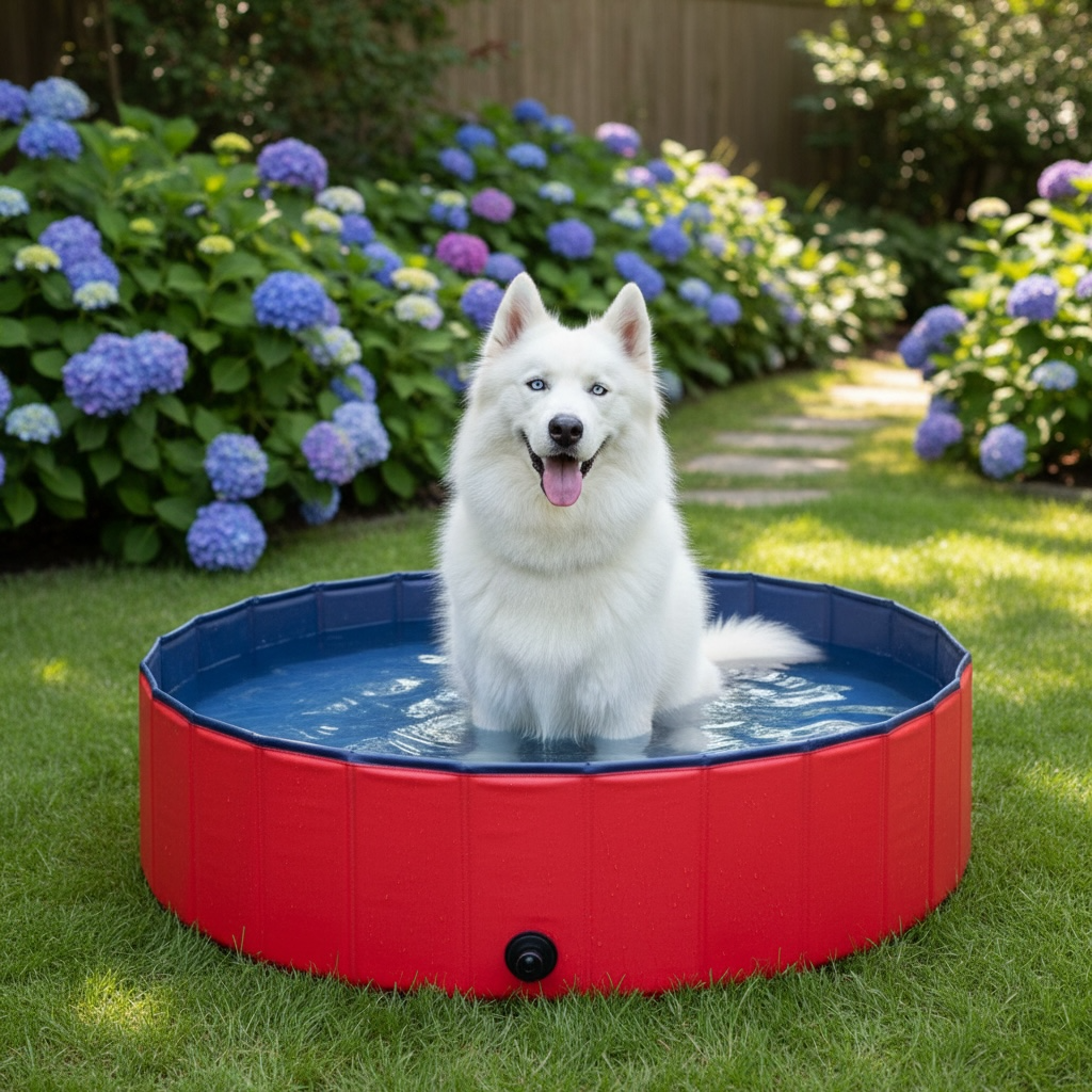 Foldable Pet Swimming Pool – Durable PVC Bathing & Play Pool for Dogs & Cats by Wave & Hang