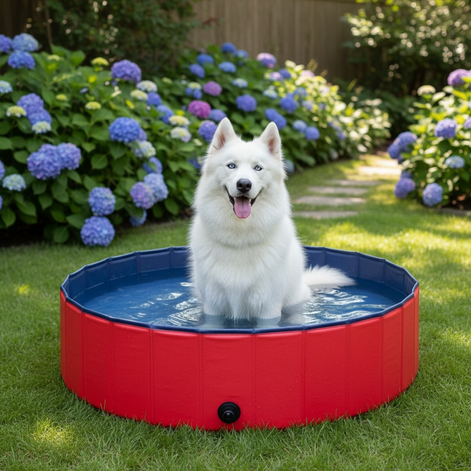 Foldable Pet Swimming Pool – Durable PVC Bathing & Play Pool for Dogs & Cats by Wave & Hang