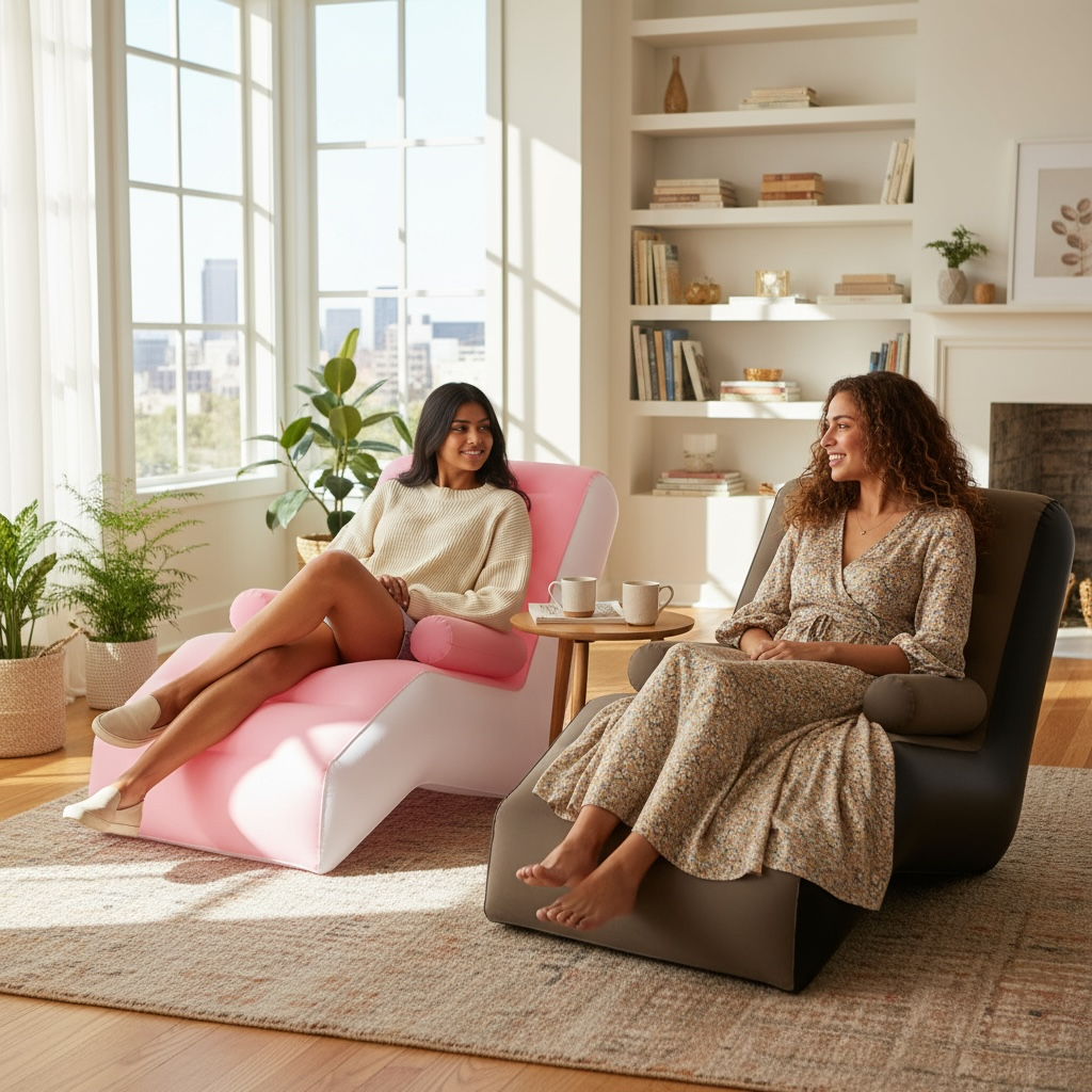 Portable Inflatable Lazy Sofa S Shaped Lounge Chair Pink Brown For Indoor And Outdoor Relaxation by Wave & Hang