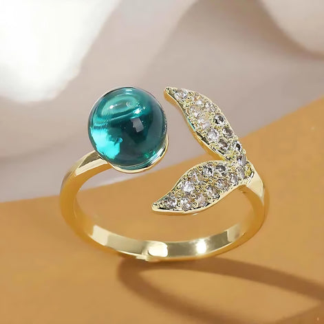 Mermaid Tail Ocean Beads Ring – Adjustable Gold Fashion Jewelry by Wave & Hang