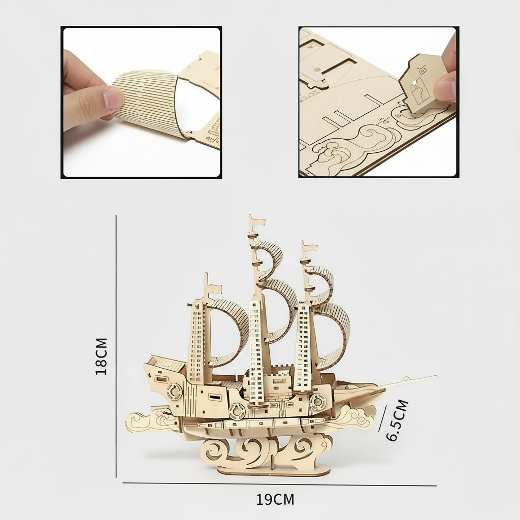 DIY Wooden Ocean Sailboat Model – 3D Puzzle Gift Toy for Kids & Adults by Wave & Hang