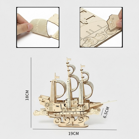 DIY Wooden Ocean Sailboat Model – 3D Puzzle Gift Toy for Kids & Adults by Wave & Hang