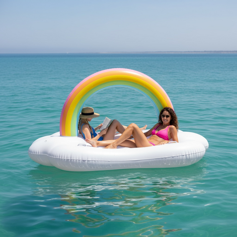Inflatable Rainbow Cloud Island Float for Adults and Kids Giant Lounge by Wave & Hang