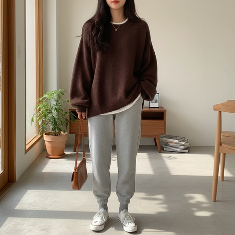 Oversized Crewneck Sweater - Cozy Lantern Sleeve Chic for Women by Wave & Hang