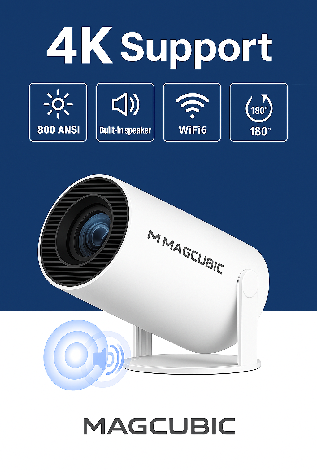 CosyCove™ 4K Mini Projector – Portable Smart Projector with WiFi 6, BT 5.0, Android 11 & 180° Rotatable Design