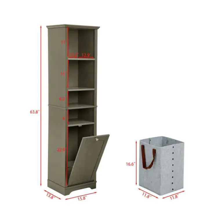 64” Tall Bathroom Storage Cabinet | Modern Grey Organizer for Home & Office
