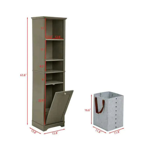 64” Tall Bathroom Storage Cabinet | Modern Grey Organizer for Home & Office