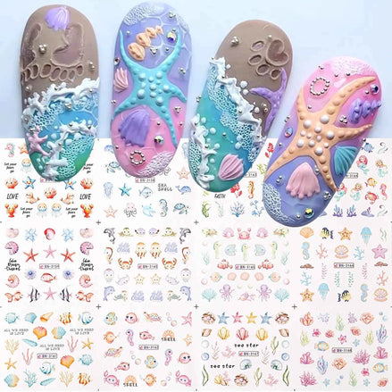 12 Sheets Ocean Nail Art Stickers – Summer Water Transfer Decals for Women & Girls