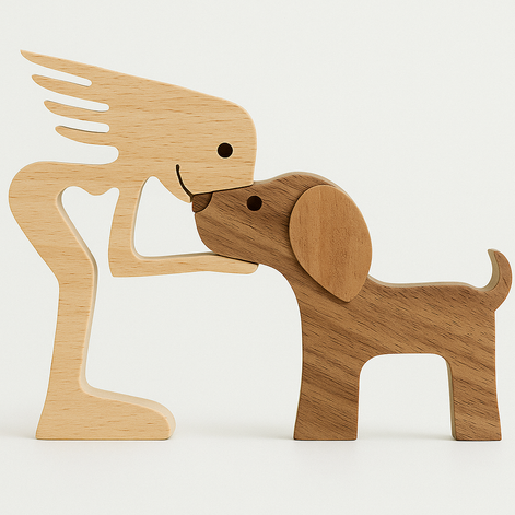 Wood Dog Sculpture Handmade Solid Wood by Wave & Hang
