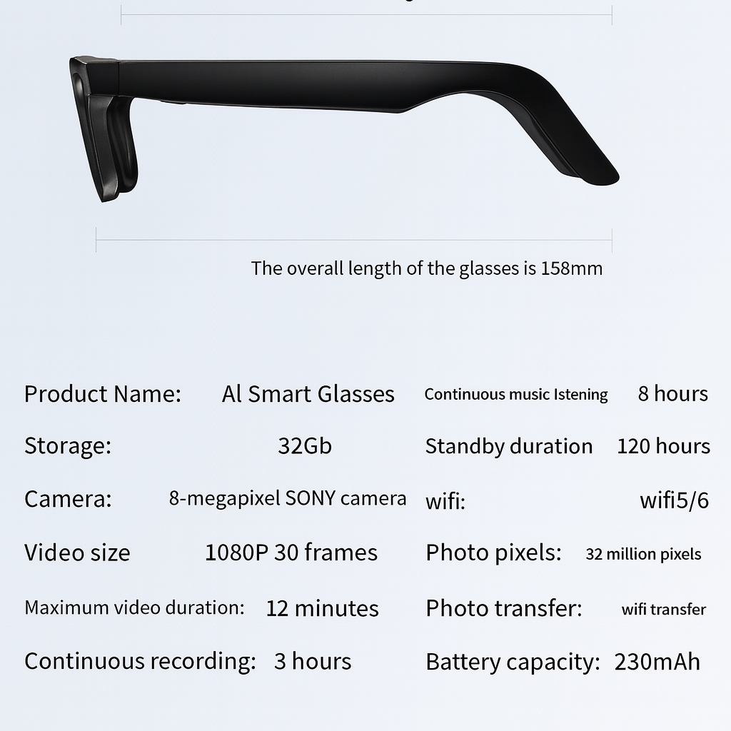 AI Tech Smart Glasses - HD Video Recording & Touch Controls