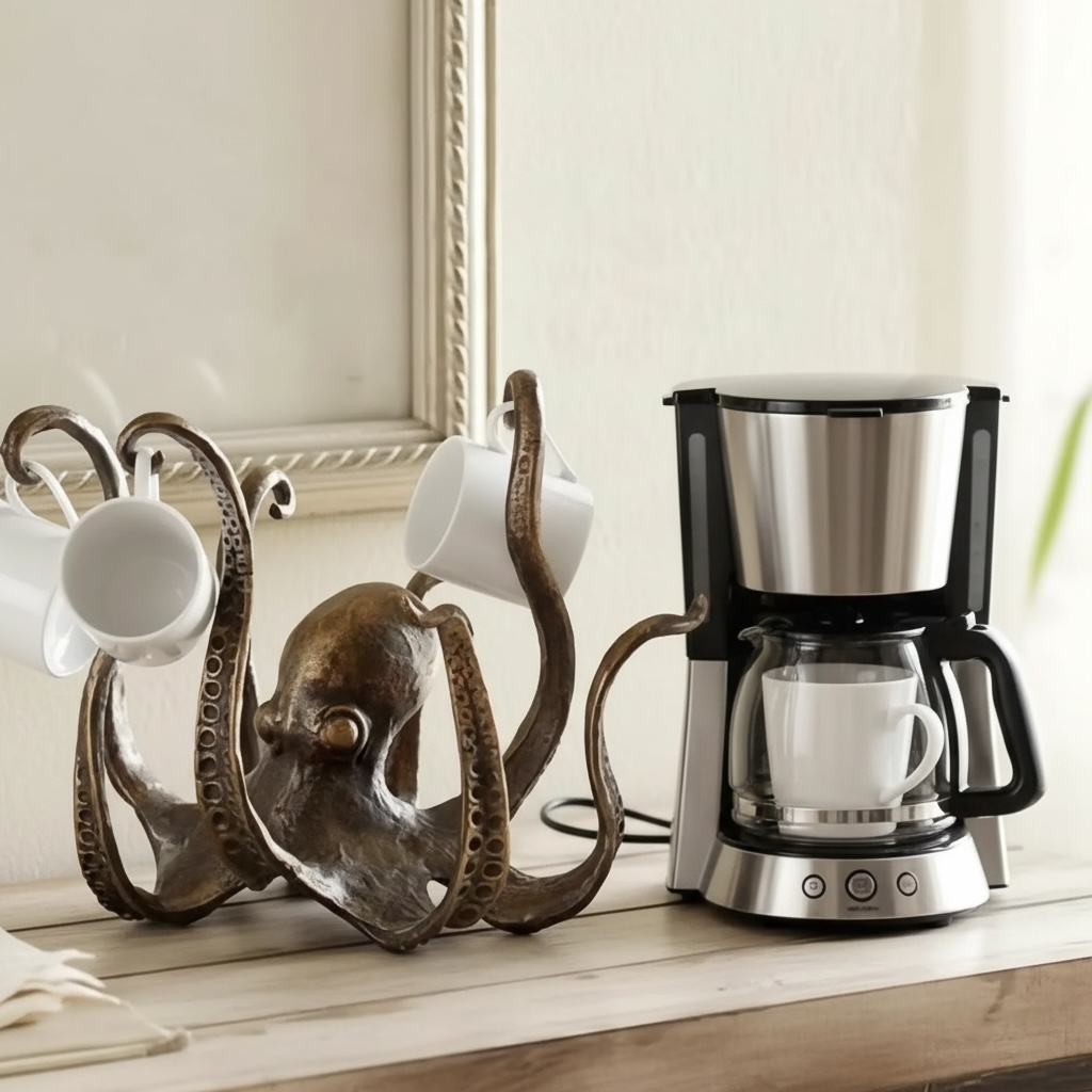 Resin Octopus Mug Holder 🐙 Unique Coastal Kitchen & Table Decor by Wave & Hang