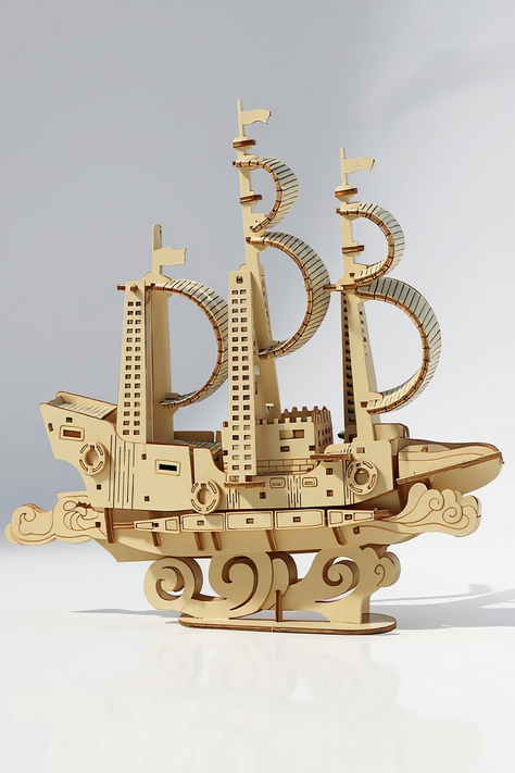 DIY Wooden Ocean Sailboat Model – 3D Puzzle Gift Toy for Kids & Adults by Wave & Hang