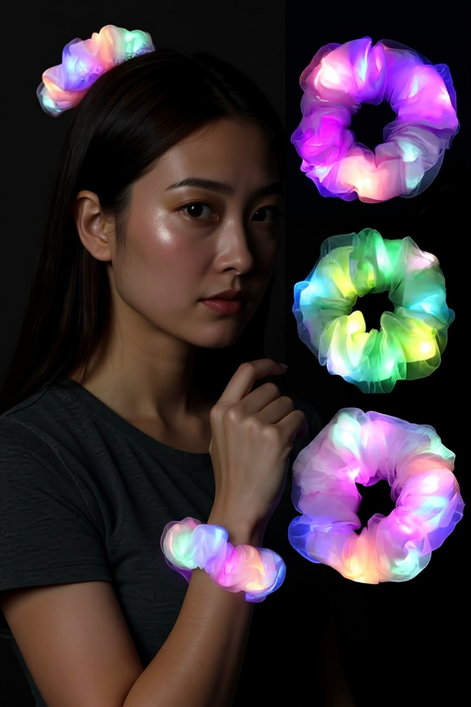 20 LED Glow Hair Scrunchies – Vibrant Ties for Raves & Parties! by Wave & Hang