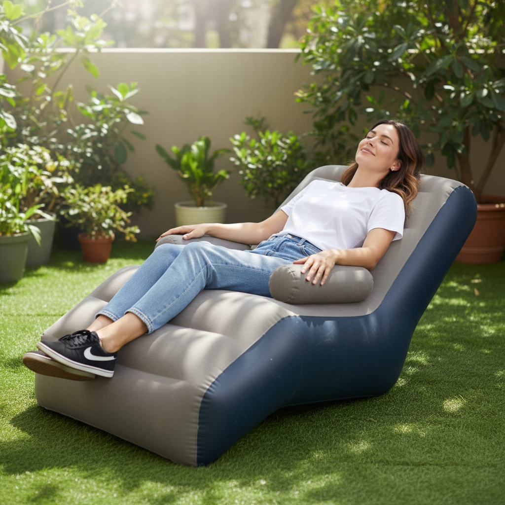 Portable Inflatable Lazy Sofa S Shaped Lounge Chair Pink Brown For Indoor And Outdoor Relaxation by Wave & Hang