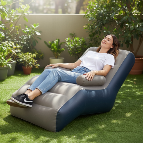 Portable Inflatable Lazy Sofa S Shaped Lounge Chair Pink Brown For Indoor And Outdoor Relaxation by Wave & Hang