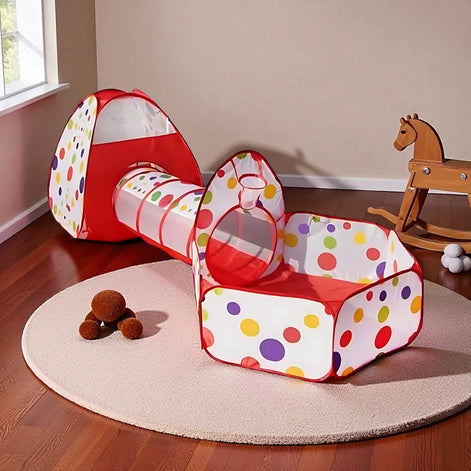 Kids Play Tunnel Tent 3-Piece Set with Ball Pit and Ocean Pool – Foldable Indoor & Outdoor Playhouse for Toddlers and Children