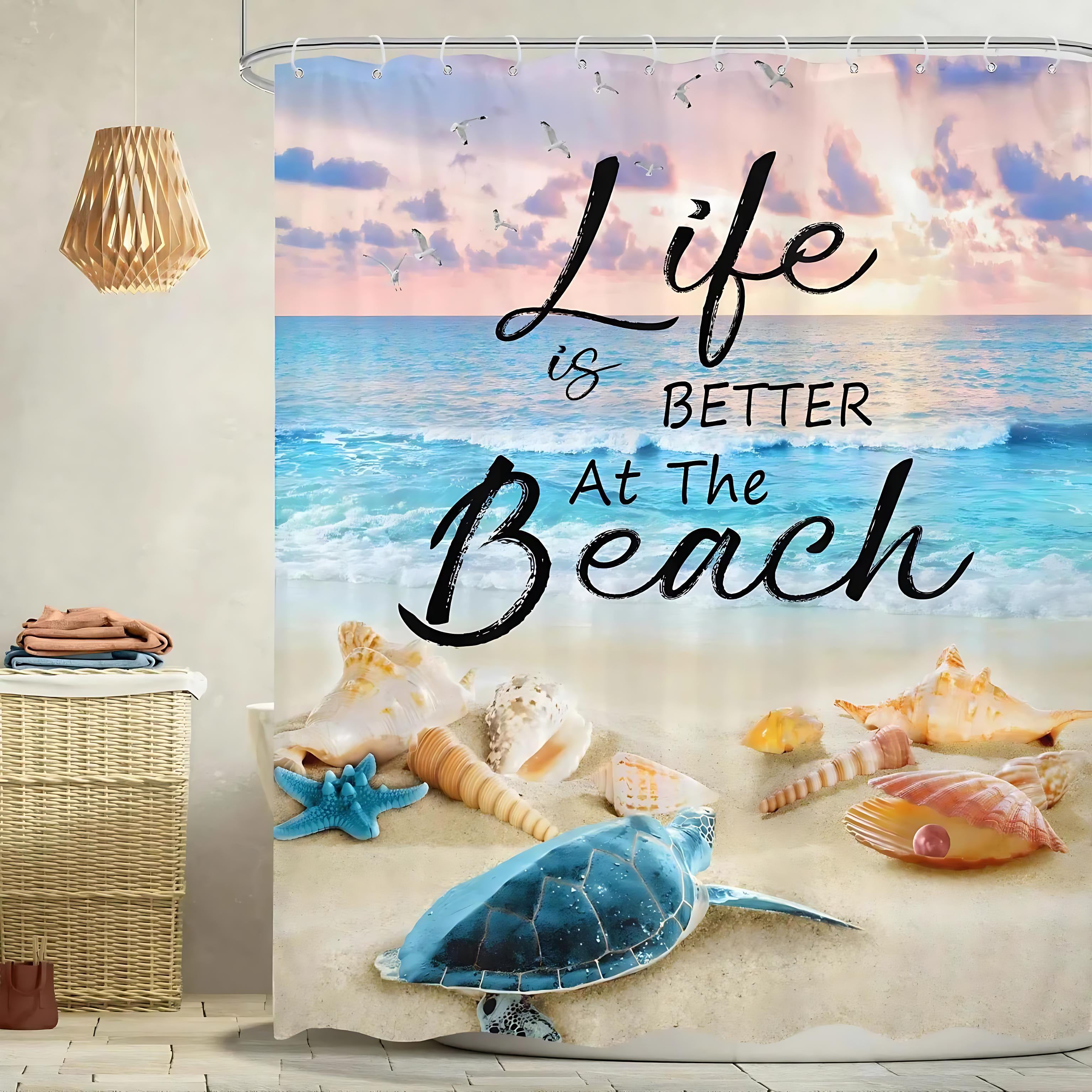 Omifly Ocean Beach Shower Curtain - Inspirational Sea Turtle Design