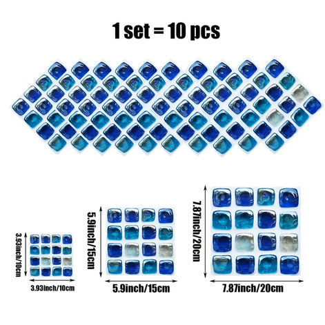 10 Ocean Blue Removable Mosaic Tile Stickers – Waterproof Decorative Wall Tiles for Kitchen, Bathroom, and Home Renovation (Set of 10)