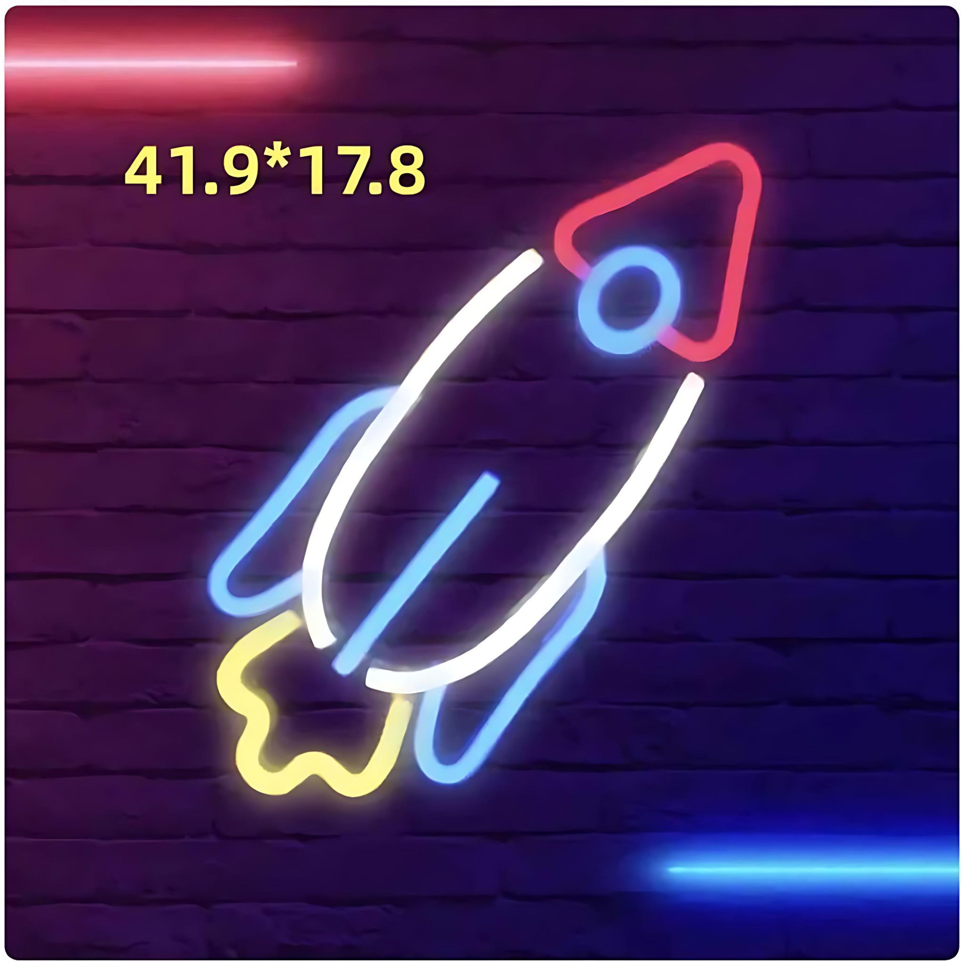 Neon rocket light in red, blue and yellow colors