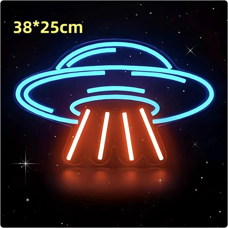 Blue neon UFO light with orange beam effect