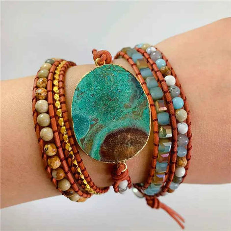 Bohemian Handmade Ocean Stone Bead Bracelet | Natural Stone Wrap Bracelet
