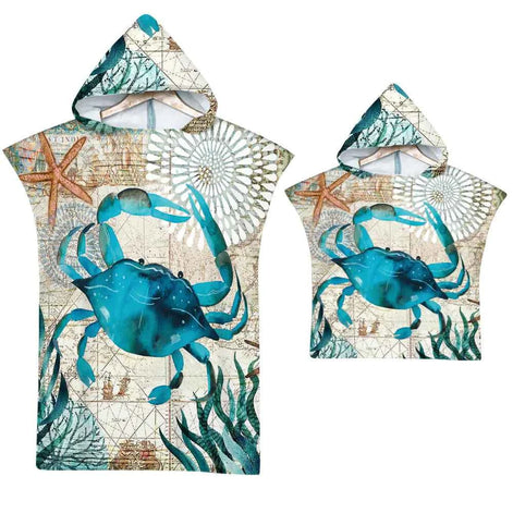 Ocean Print Hooded Beach Towels Family Pack – Soft, Absorbent & Quick-Dry Microfiber Poncho Towels for Kids & Adults