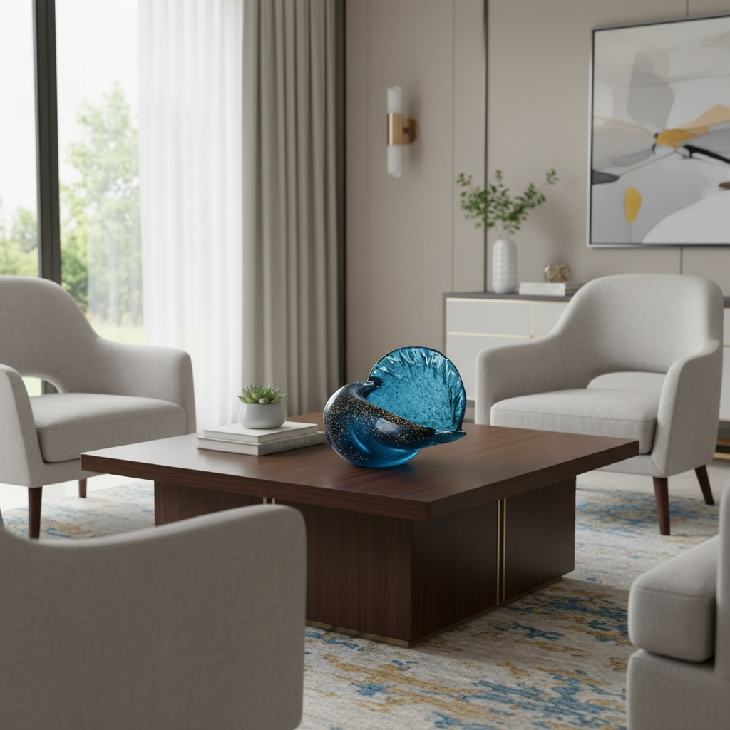 Hand-Blown Glass Conch 🐚 Luxury Ocean Blue Decorative Accent – Coastal Home Elegance by Wave & Hang