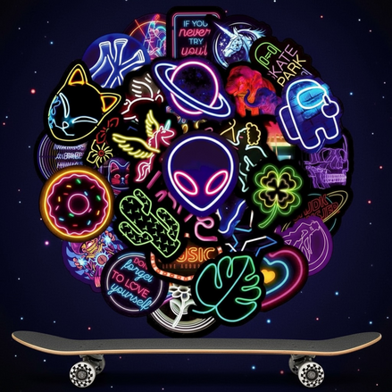 100PCS Neon Stickers – Vibrant Vinyl Decals for Kids & Teens by Wave & Hang