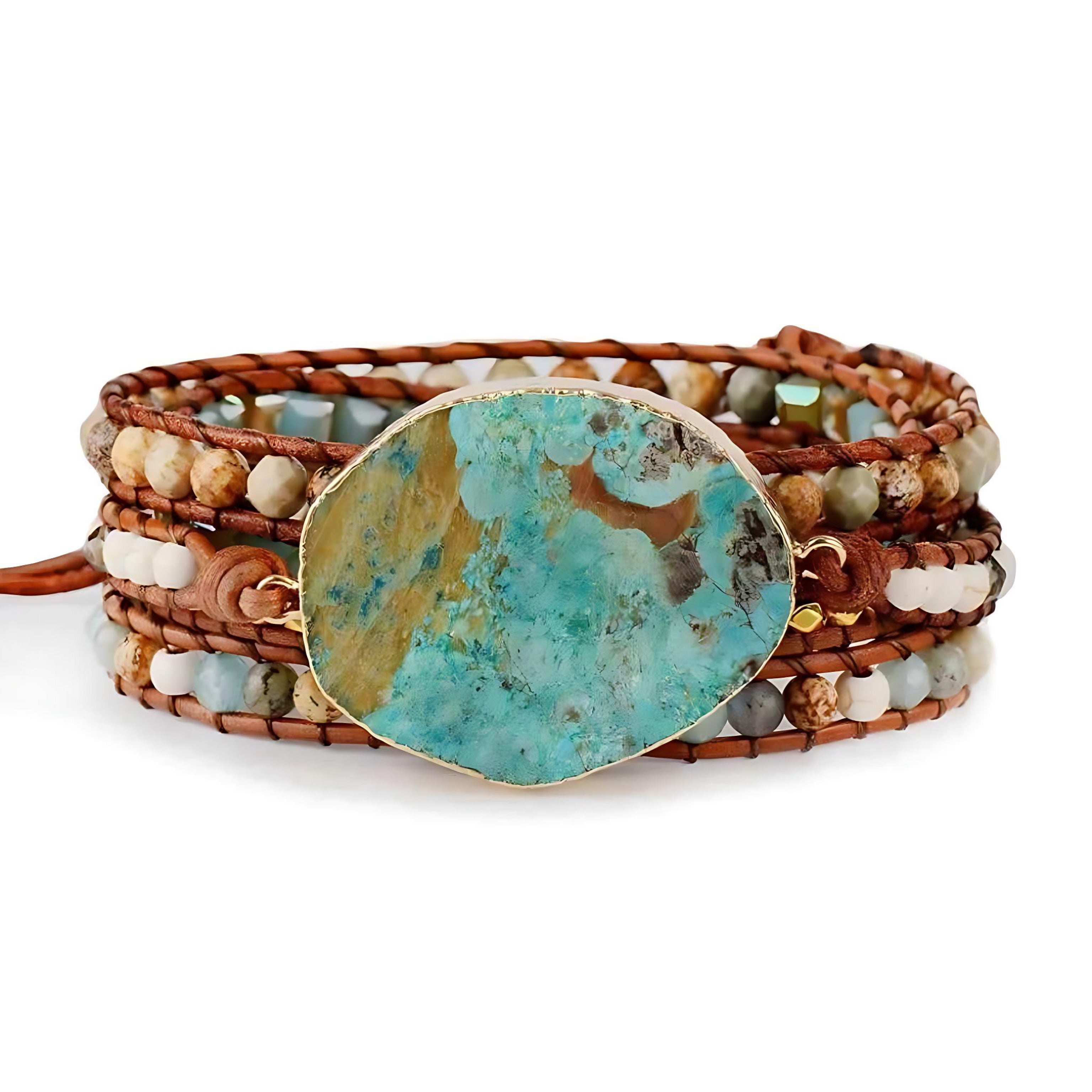 Bohemian Handmade Ocean Stone Bead Bracelet | Natural Stone Wrap Bracelet by Wave & Hang