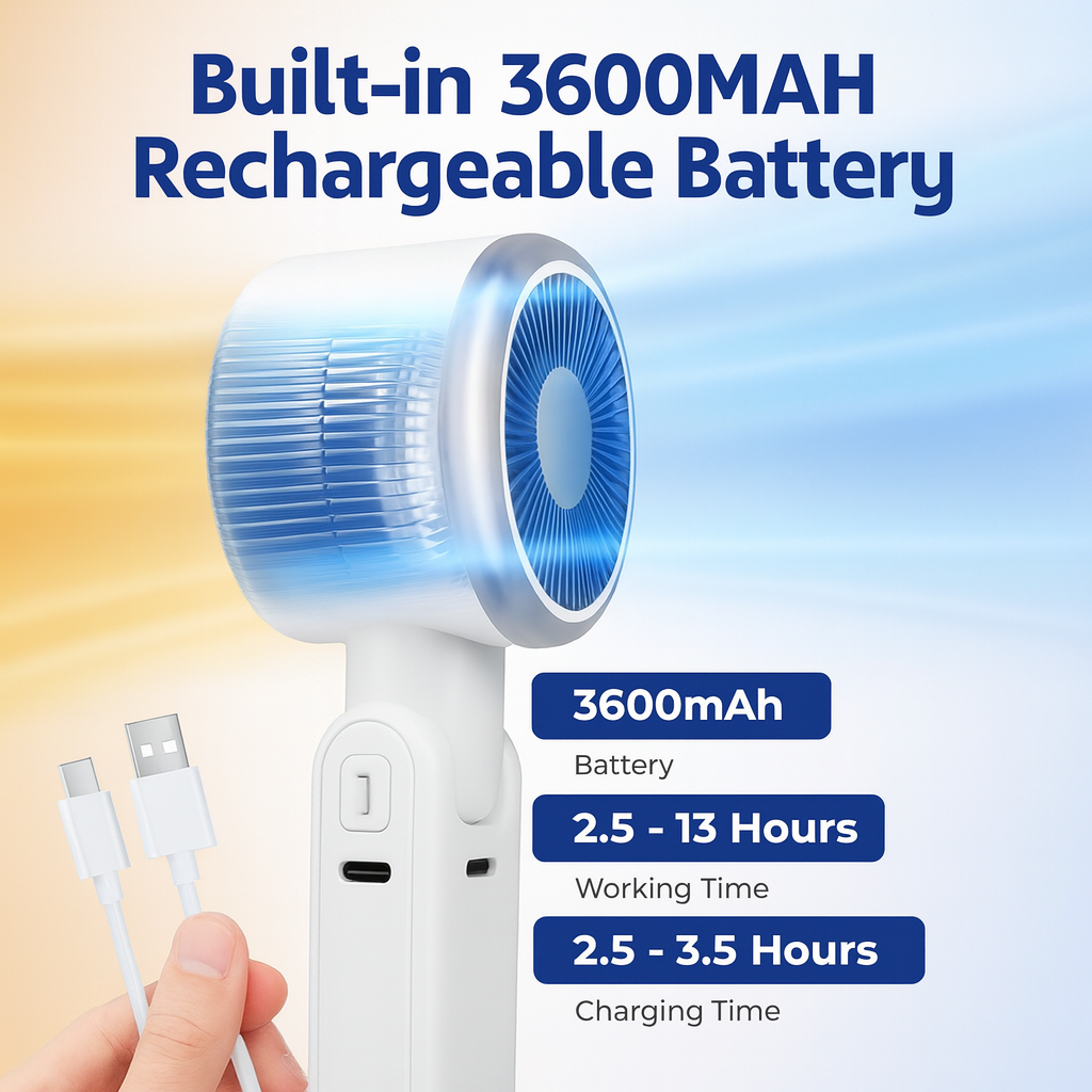 Portable USB Fan – Compact Rechargeable Handheld Cooling Fan with Digital Display by Wave & Hang