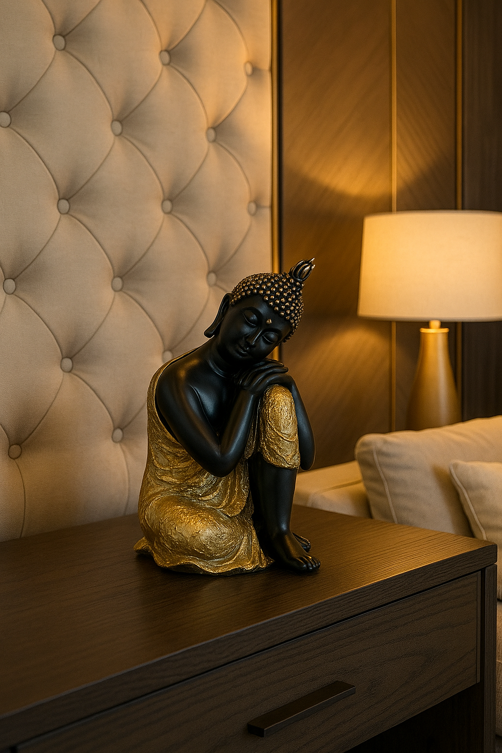 Thai Buddha Resin Statue – Meditation Decor Sculpture with Mandala Design | Spiritual Home & Yoga Studio Ornament