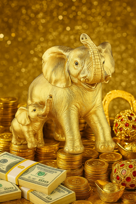 Golden Elephant Statue - Elegant Décor Gift for Animal Lovers by Wave & Hang