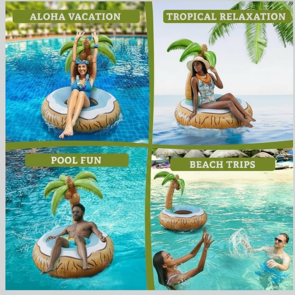 Floatay Extra Large Tropical Palm Tree Pool Float For Adults 48 Inch Coconut Tree Island Lounger by Wave & Hang