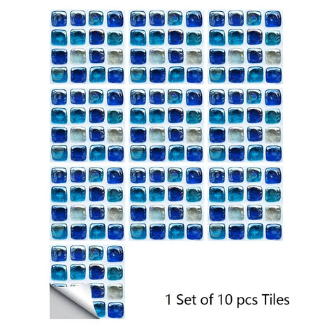 10 Ocean Blue Removable Mosaic Tile Stickers – Waterproof Decorative Wall Tiles for Kitchen, Bathroom, and Home Renovation (Set of 10)