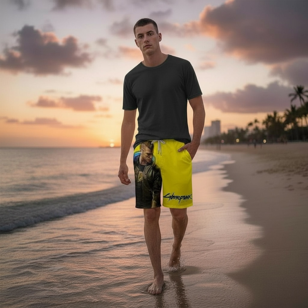 Cyberpunk 3D Print Beach Shorts for Couples by Wave & Hang
