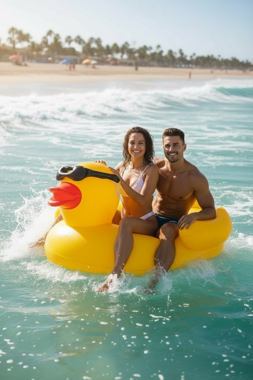 Giant Inflatable Duck Pool Float with Sunglasses – Oversized Swimming Ring for Adults by Wave & Hang