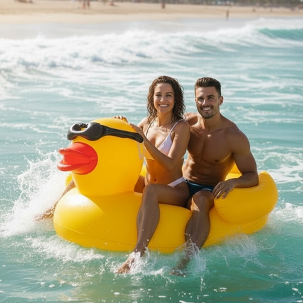 Giant Inflatable Duck Pool Float with Sunglasses – Oversized Swimming Ring for Adults by Wave & Hang