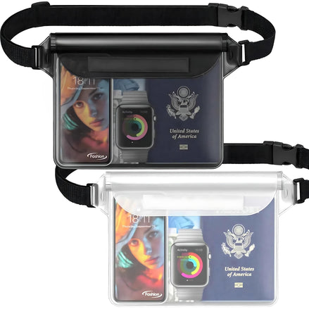 Hatisan Waterproof Waist Bag Black White 2 Pack with Triple Seal Adjustable Fanny Pack for Beach and Water Sports by Wave & Hang