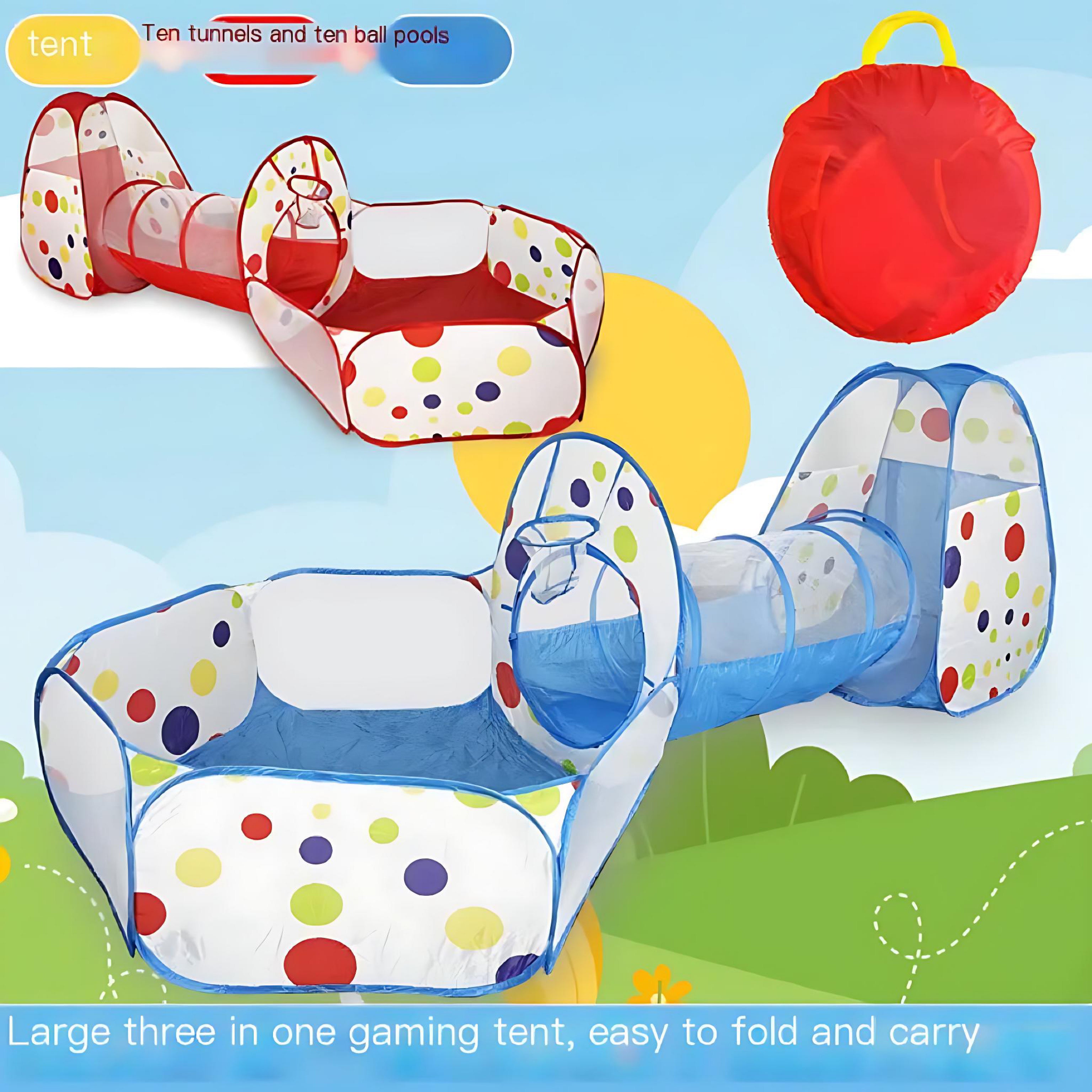 Kids Play Tunnel Tent 3-Piece Set with Ball Pit and Ocean Pool – Foldable Indoor & Outdoor Playhouse for Toddlers and Children