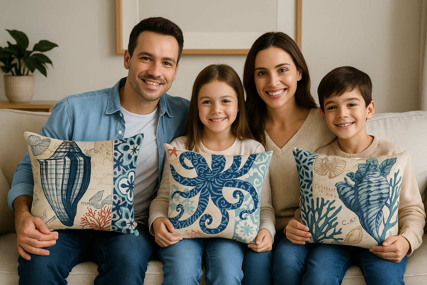 Ocean Theme Cotton Linen Cushion Covers – Coastal Starfish, Shell, Jellyfish, Snail, Octopus & Conch