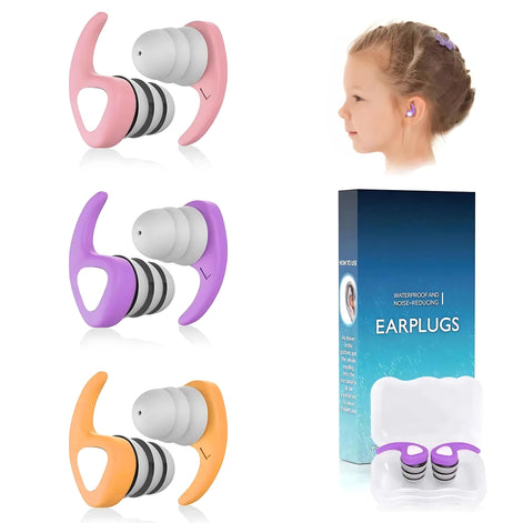 Kids Swimming Ear Plugs 3 Pairs Waterproof Silicone for Ages 4-12 by Wave & Hang