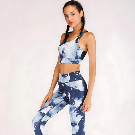 Women’s Ocean Print Yoga Set – 2-Piece Moisture-Wicking Workout Outfit for Gym, Running, and Fitness Training