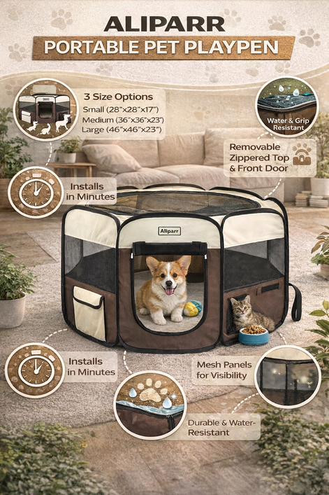 Aliparr Portable Pet Playpen - Foldable & Easy to Carry