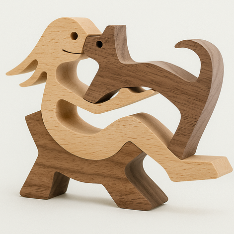 Wood Dog Sculpture Handmade Solid Wood by Wave & Hang