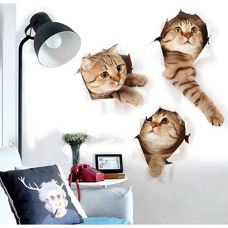Adorable 3D Cat Wall Stickers | Easy Peel & Stick Decor by Wave & Hang