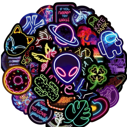 100PCS Neon Stickers – Vibrant Vinyl Decals for Kids & Teens by Wave & Hang