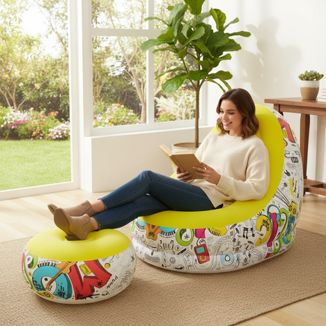 Thick Inflatable Lazy Sofa With Footstool Portable Lounger by Wave & Hang